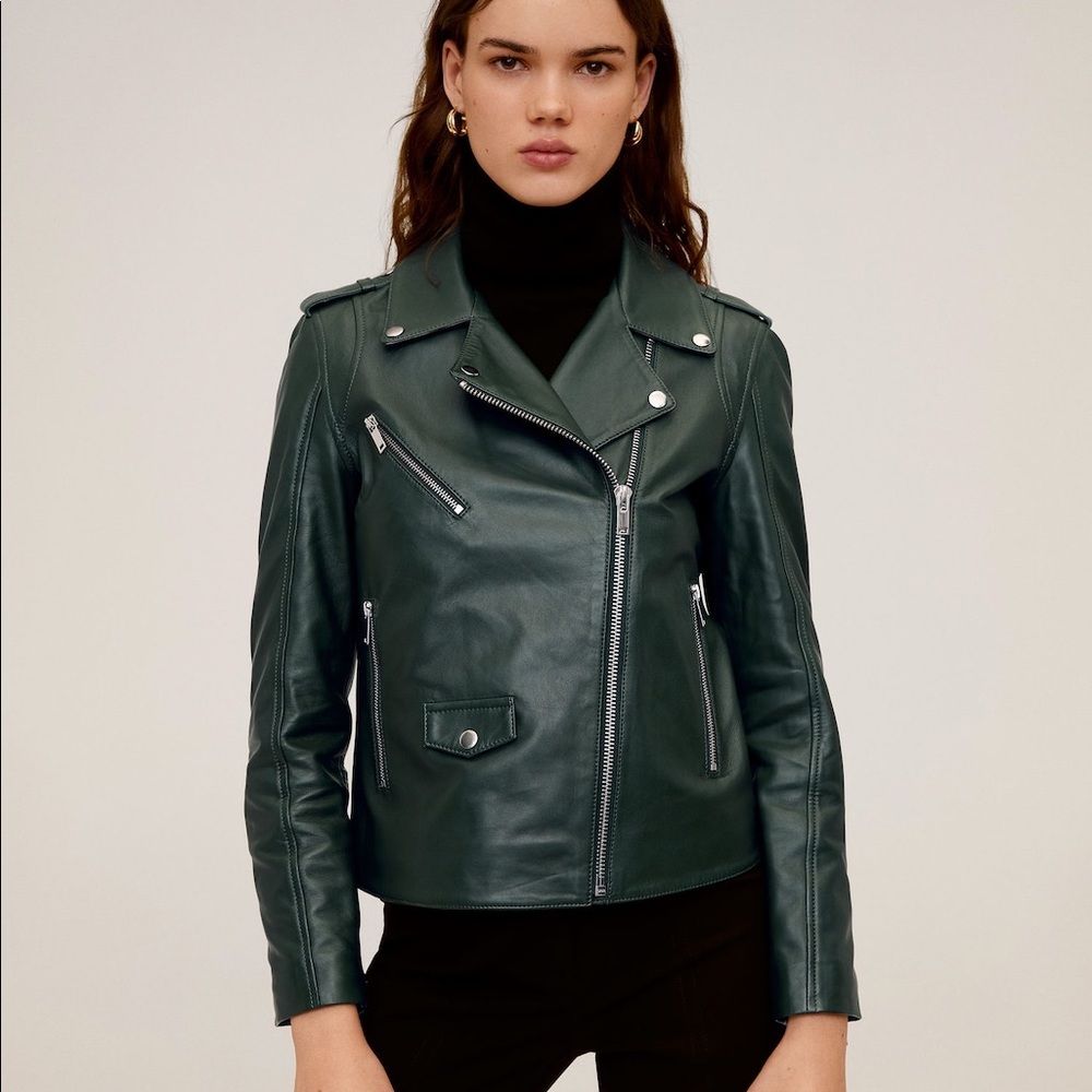 Mango green leather jacket - excellent condition!